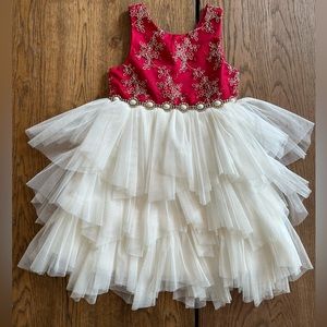 American Princess Girl’s Red, Gold and White Formal Sleeveless Dress size 5
